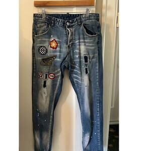 Dsquared2 Classic Kenny Urban Embroidered Patch Denim Jeans, Buttonfly, Size 32